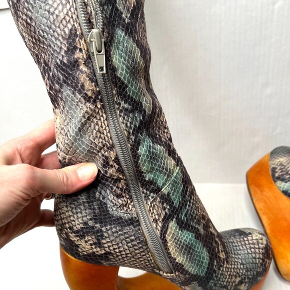 Jeffrey Campbell Rockferry Boots Size 7 Blue Snakeskin Brown Platform Knee High - Picture 13 of 17